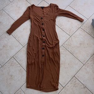 Long sleeve tight brown maxi dress. From Express, size small